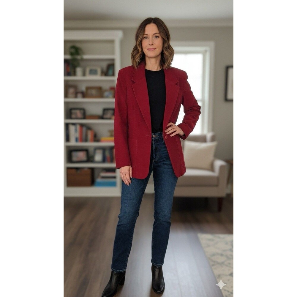 Classic Fashions Women's Red Blazer Jacket Button Accents Pockets Size 18